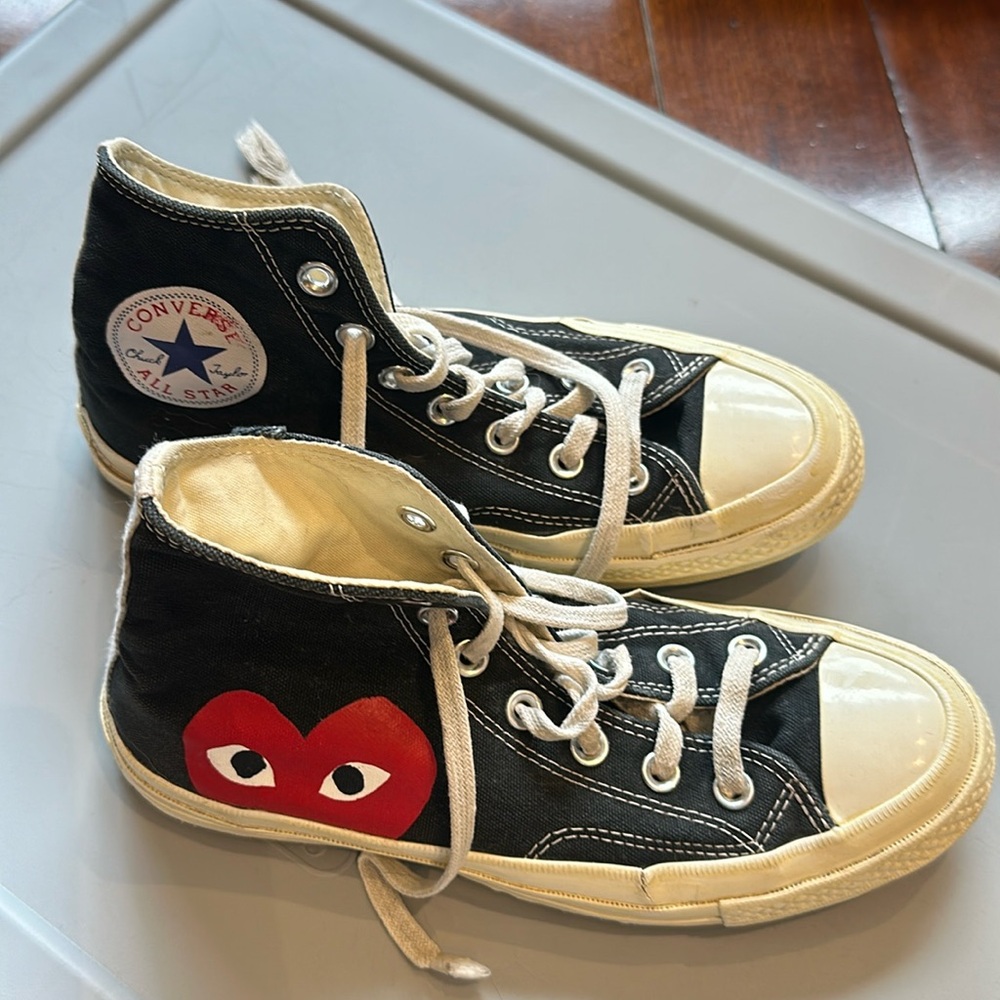 Commes des Garçon play black high top women’s sneakers. Size 7